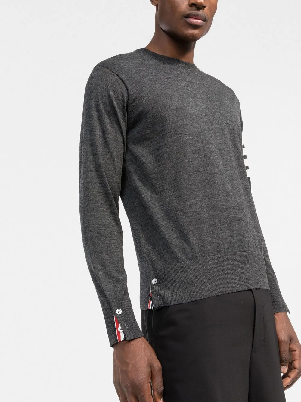 Thom Browne Crewneck Pullover With 4-Bar Stripe In Dark Grey Merino Grijs
