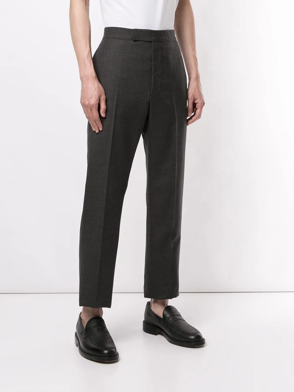 Shop Thom Browne Super 120s Twill Classic Backstrap Trousers In 025 Dark Grey