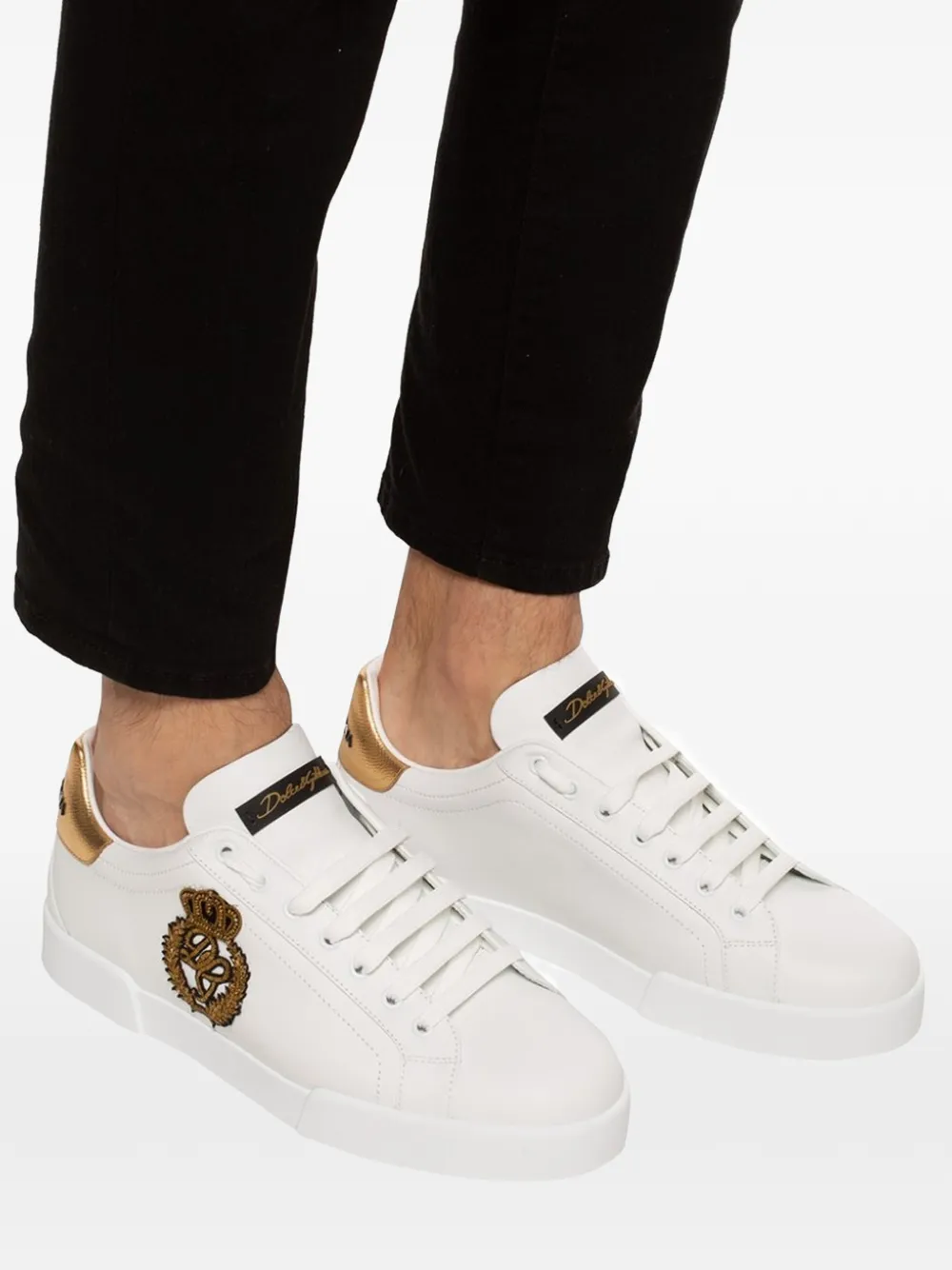 Dolce & Gabbana Portofino leren sneakers met kroonpatch Wit