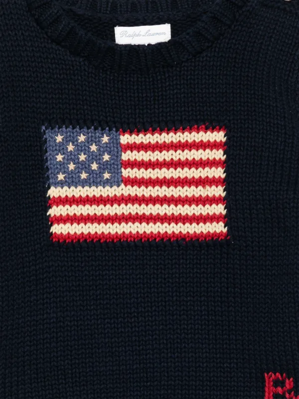 POLO RALPH LAUREN KIDS flag-embroidered Knitted Sweater Blue FARFETCH IN
