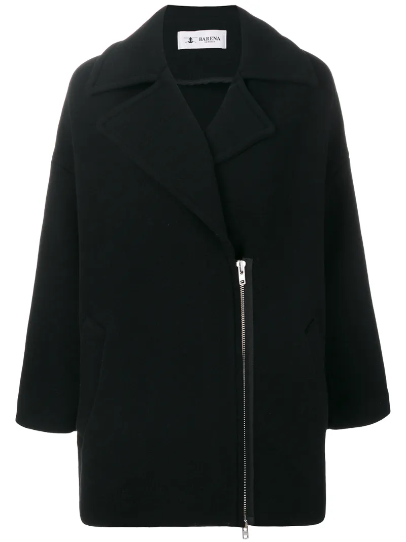 Barena - dislocated fastening boxy coat - women - Cotton/Polyamide/Wool - 44, Black