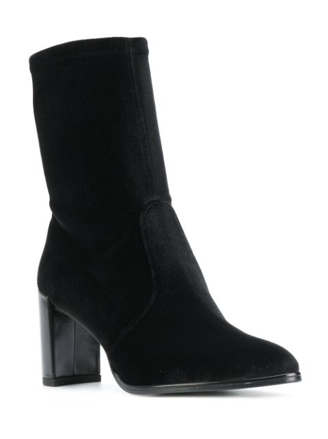 STUART WEITZMAN Prancer Stretch Velvet Booties in Black | ModeSens