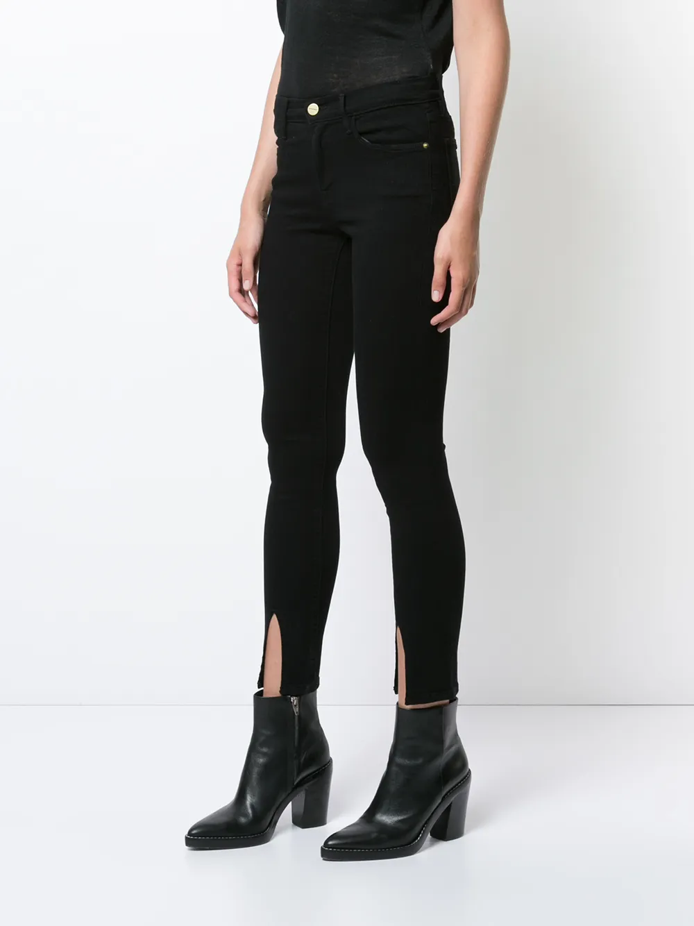  Frame Front Slit Cropped Jeans - Black 