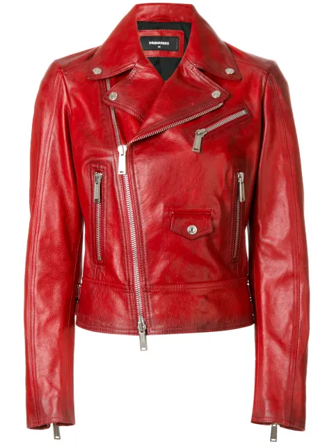 Click to view more detailed imagery on our partner's website Dsquared2 Nappa Leather Biker Jacket In Red
