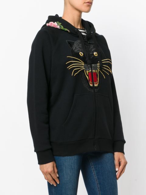 GUCCI Panther Embroidered Hoodie | ModeSens
