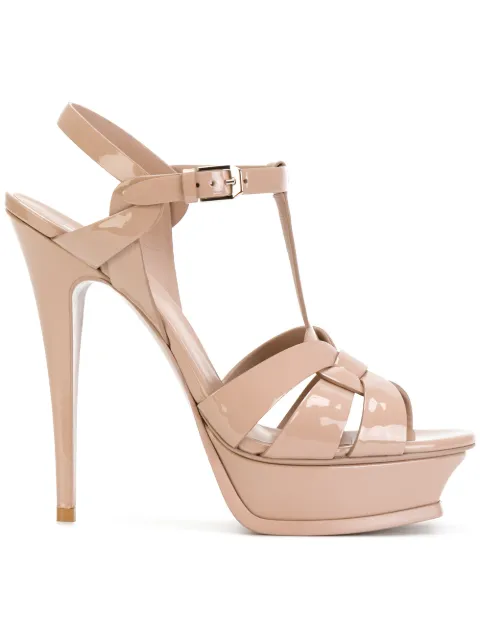 Click to view more detailed imagery on our partner's website Saint Laurent Tribute 105mm Patent Leather Platform Sandals In 9935 Nude