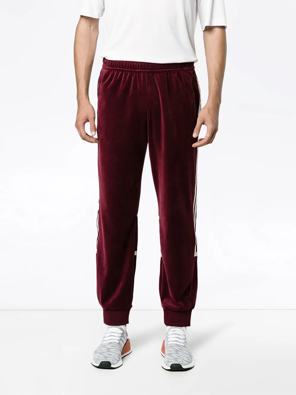 adidas originals joggers with logo embroidery in burgundy