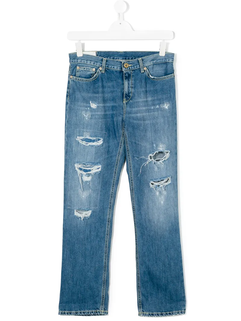 Dondup Kids прямые джинсы с эффектом потертости