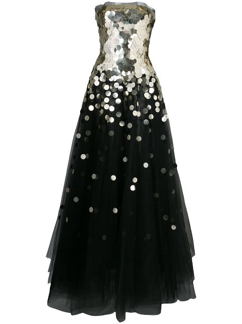 Oscar De La Renta Strapless Sequined Tulle Ball Gown In Black | ModeSens