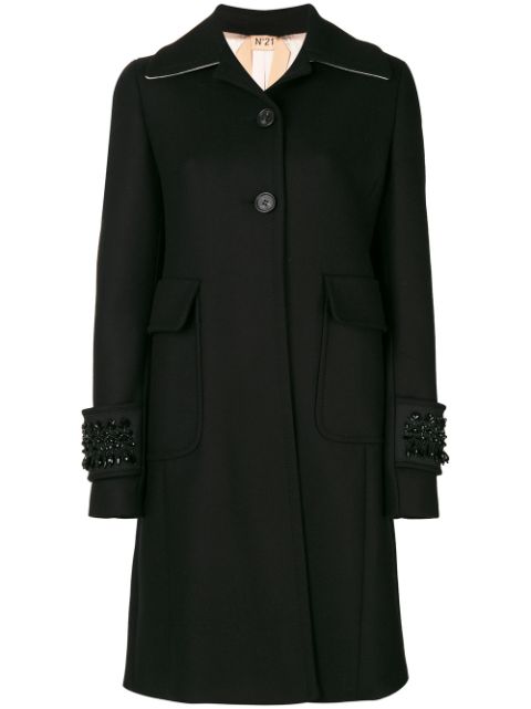 N°21 Embroidered Detail Coat in Black | ModeSens