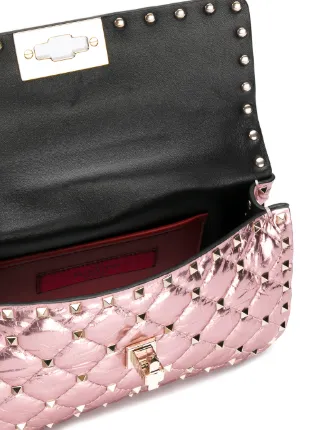 metallic pink rockstud spike cross body bag