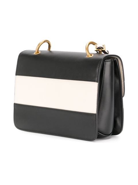 GUCCI Linea Medium Striped Leather W/ Bee Shoulder Bag, Black/White | ModeSens