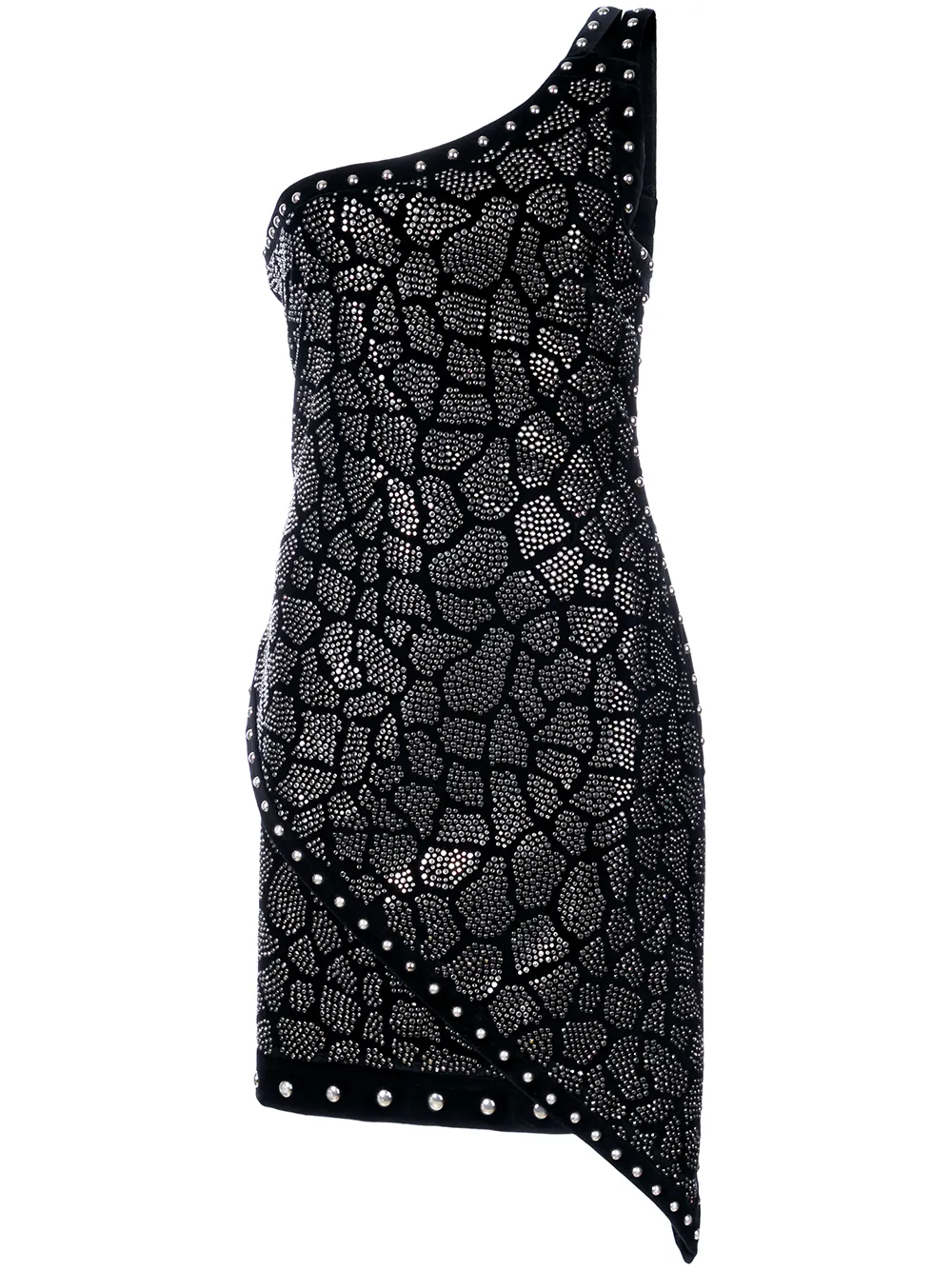 Balmain studded one-shoulder mini dress - Nero