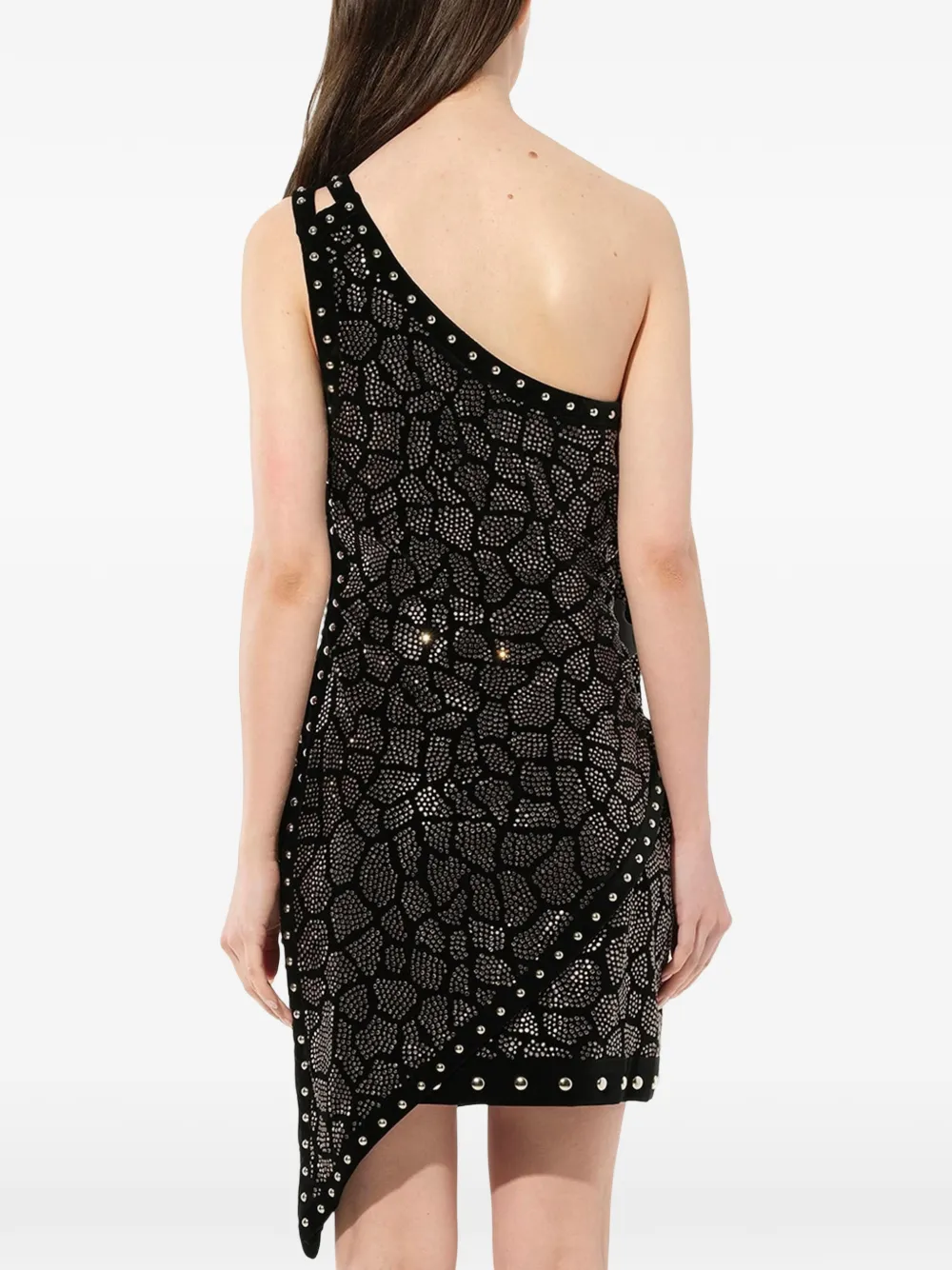Balmain studded one-shoulder mini dress Zwart