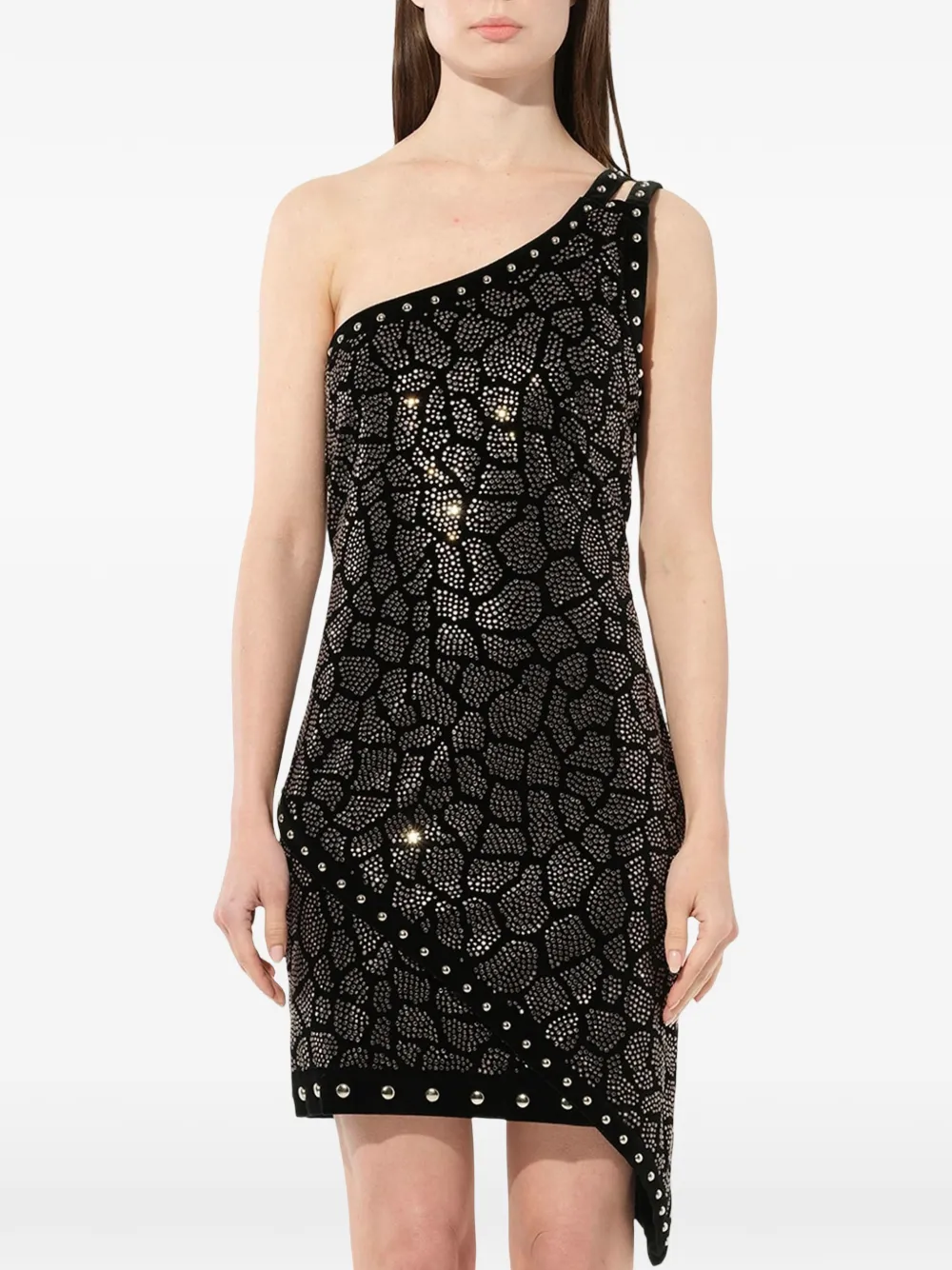 Balmain studded one-shoulder mini dress Zwart