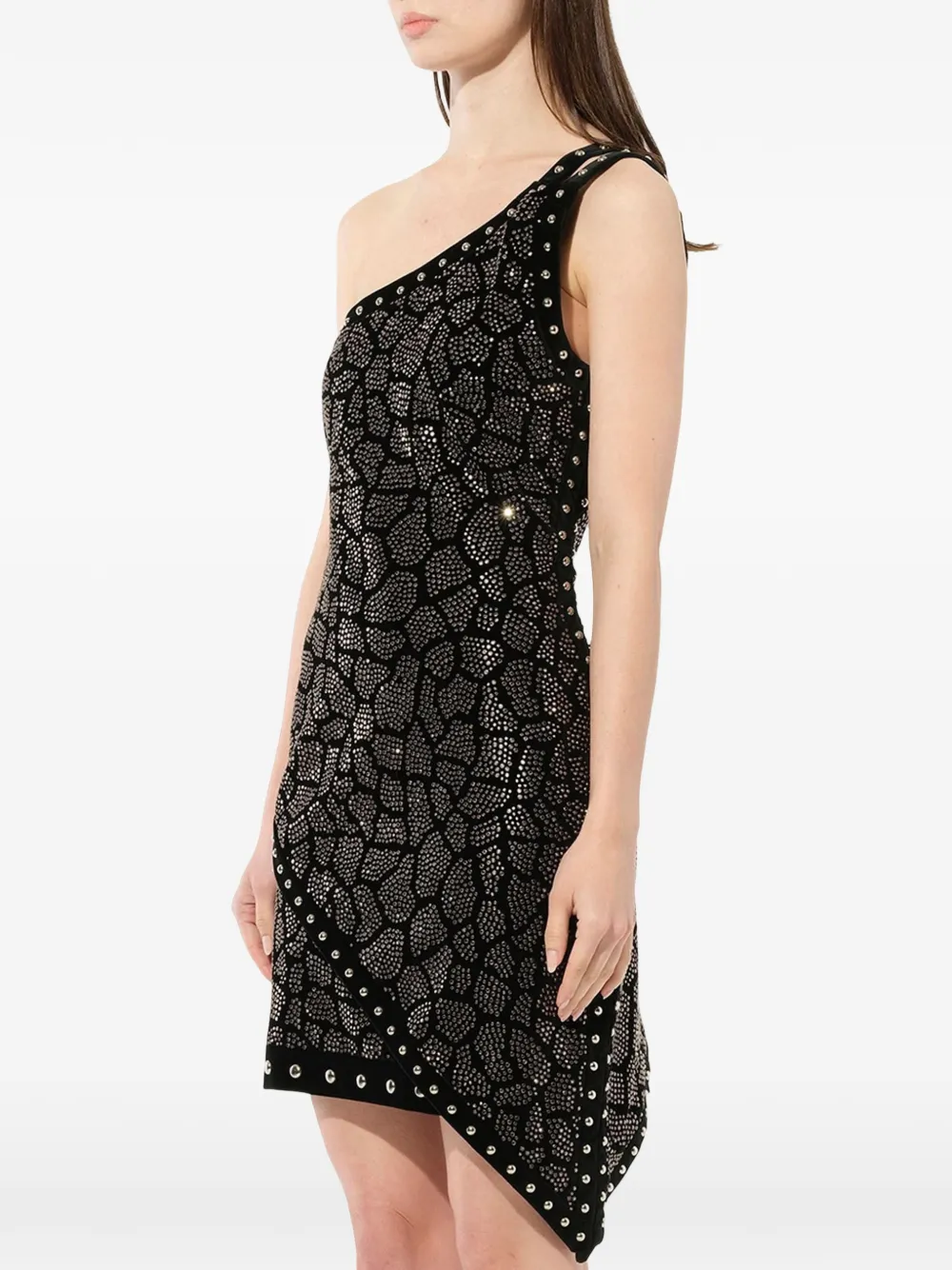 Balmain studded one-shoulder mini dress Zwart
