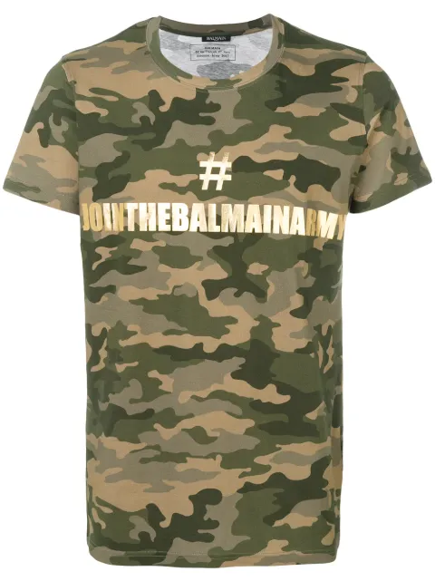 Balmain playera con motivo militar y logo