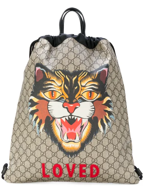 Gucci Angry Cat Print Soft Gg Supreme Drawstring Backpack ...