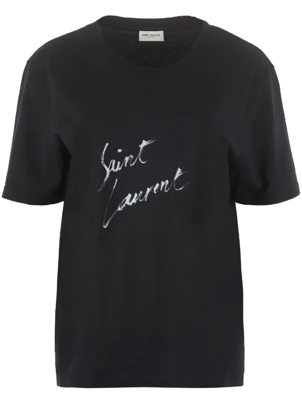 Saint Laurent Signature logo print T shirt Black FARFETCH AU