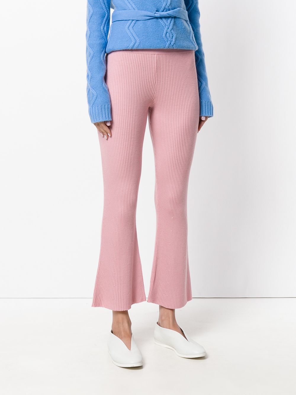 Shop Cashmere In Love Cashmere Candiss Flared Knit Trousers In Pink