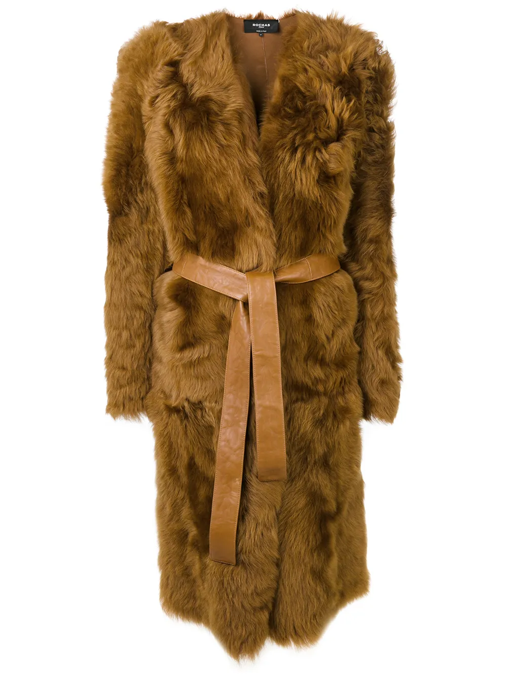 Rochas Cappotto di pelliccia con cintura - Marrone