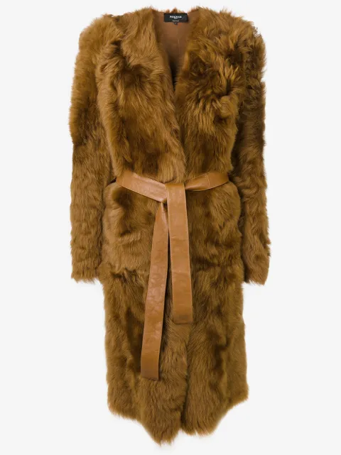 Rochas belted lamb fur coat