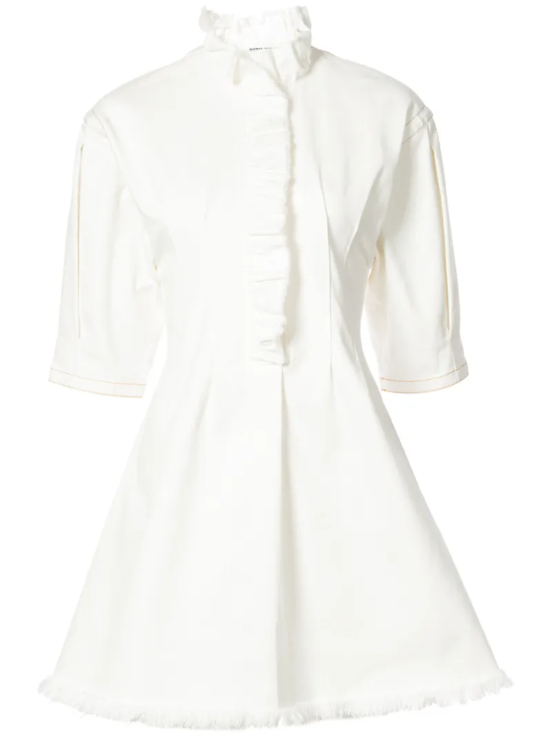 Sonia Rykiel - ruffled detail flared dress - women - Cotton/Spandex/Elastane - 34, White