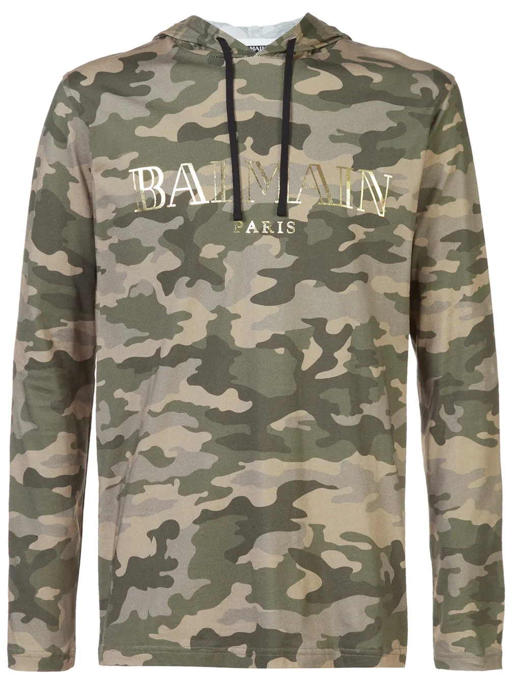 Balmain Camouflage Logo Hoodie In Green