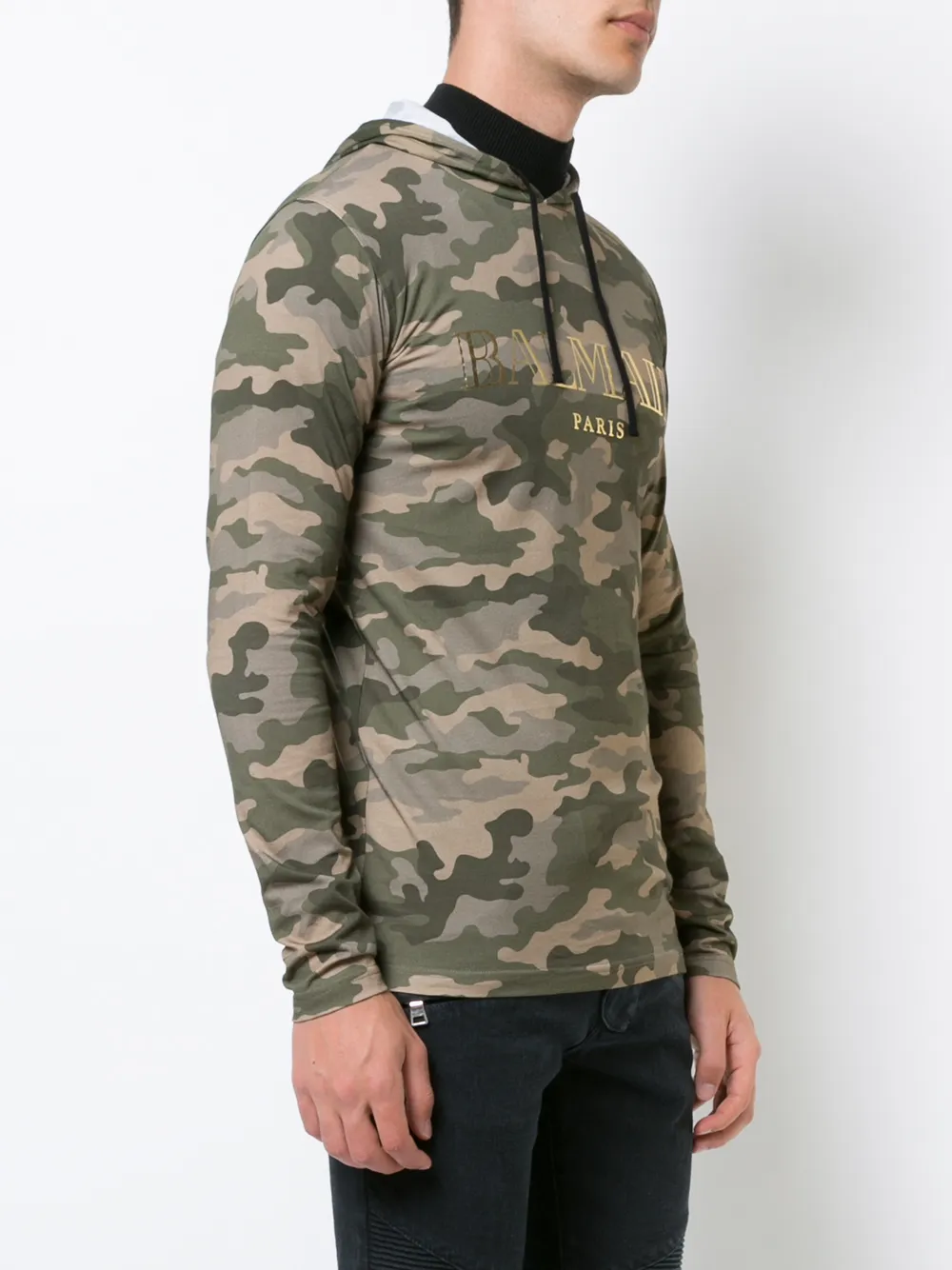 Balmain Camouflage Logo Hoodie In Green