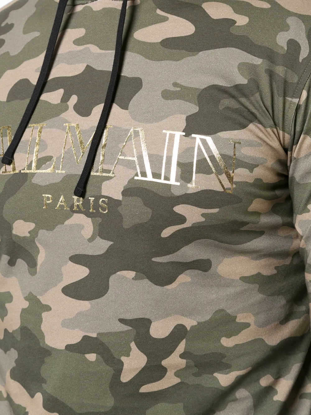 Balmain Camouflage Logo Hoodie In Green