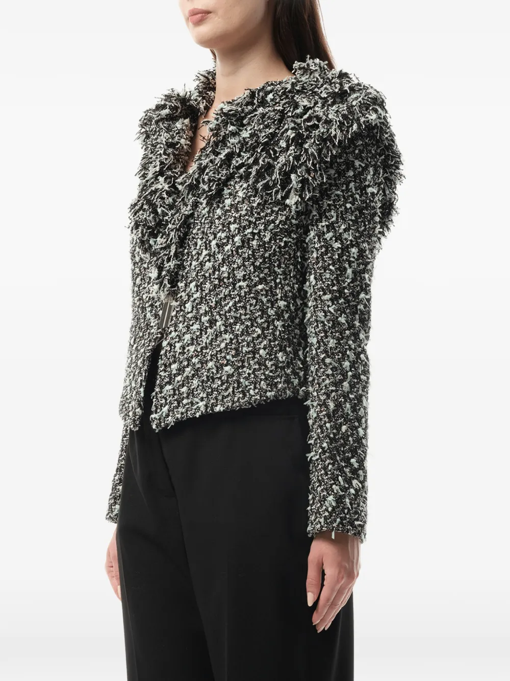  Lanvin Tweed Jacke Mit Fransen   Schwarz 