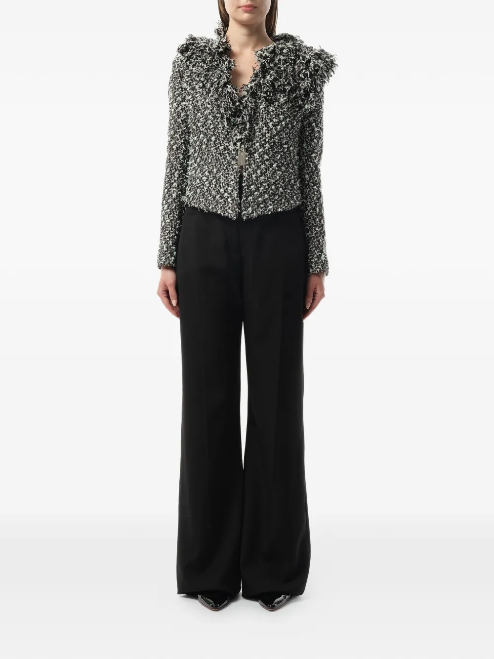  Lanvin Tweed Jacke Mit Fransen   Schwarz 