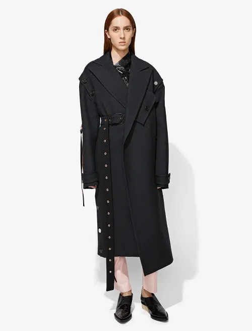 Asymmetrical Belted Long Coat