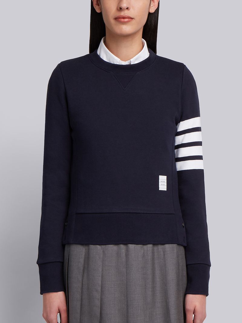 Navy Loopback Jersey Knit Engineered 4bar Stripe Classic Crew Neck