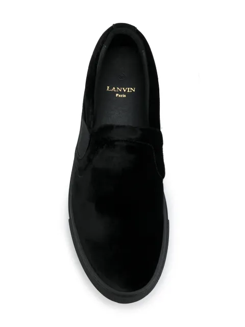 LANVIN Black Velvet Slip-On Sneakers | ModeSens