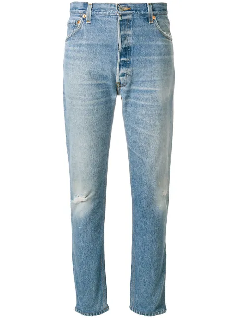 Click to view more detailed imagery on our partner's website Re/done Distressed Fitted Jeans In Blue