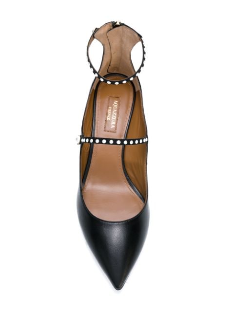 AQUAZZURA NOLITA FAUX PEARL-EMBELLISHED LEATHER PUMPS, BLACK | ModeSens