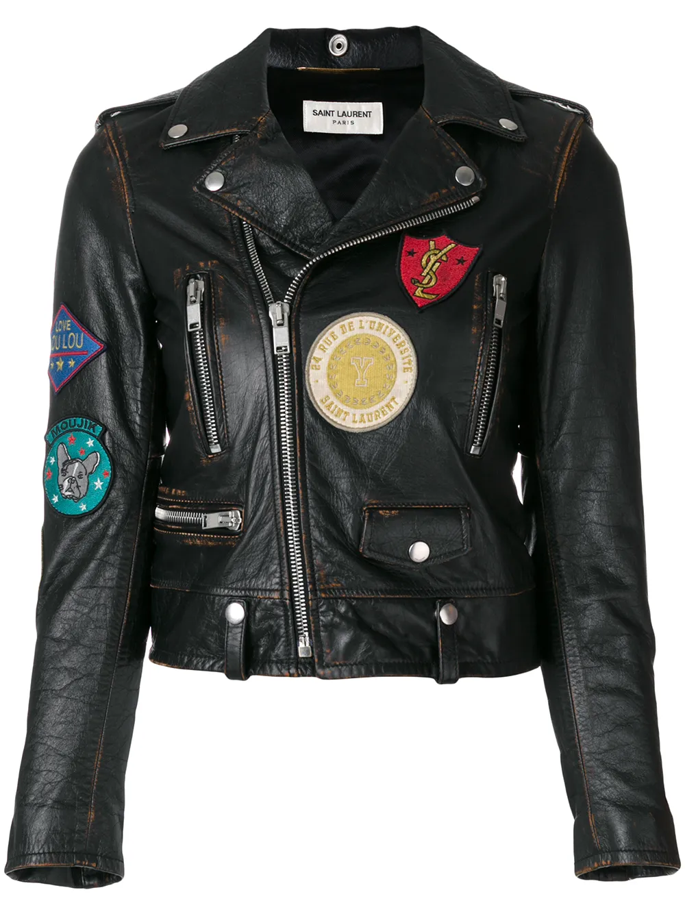 patched leather jacket
