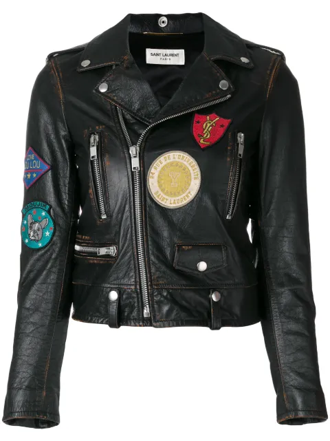 Saint Lau Patch Embroidered Leather Jacket Farfetch