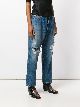 jaded london blue baggy boyfriend jeans with pulled fabric detail