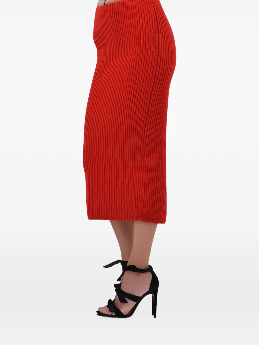 Calvin Klein Ribbed-knit Midi Skirt in Red, view 3