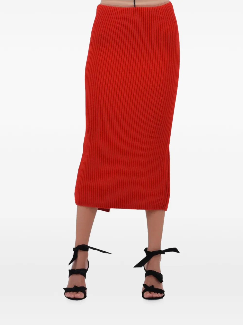 Calvin Klein Ribbed-knit Midi Skirt in Red, view 2