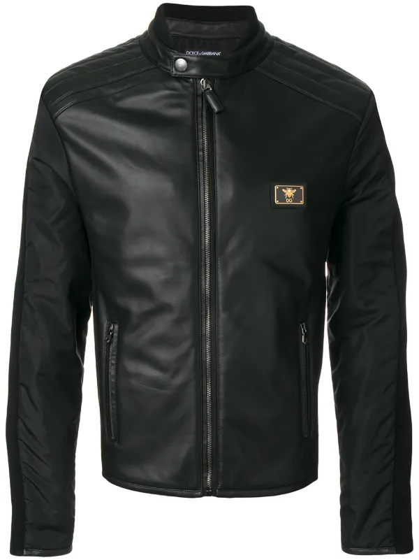Dolce Gabbana Logo Plaque Leather Jacket 1 805