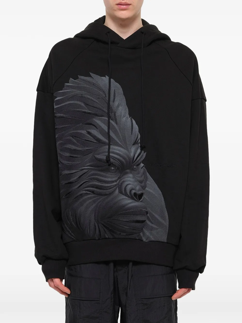 Juun.J ape print hoodie - Black