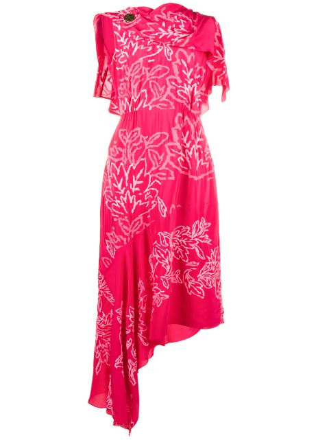 Peter Pilotto Grecian Laurel Leaf Embroidered Dress, Pink Purple 