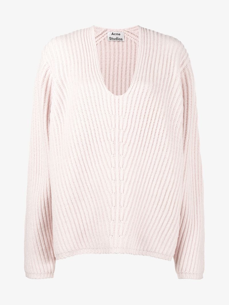 Acne Studios Deborah Oversized Wool V-Neck Sweater, Light Pink | ModeSens