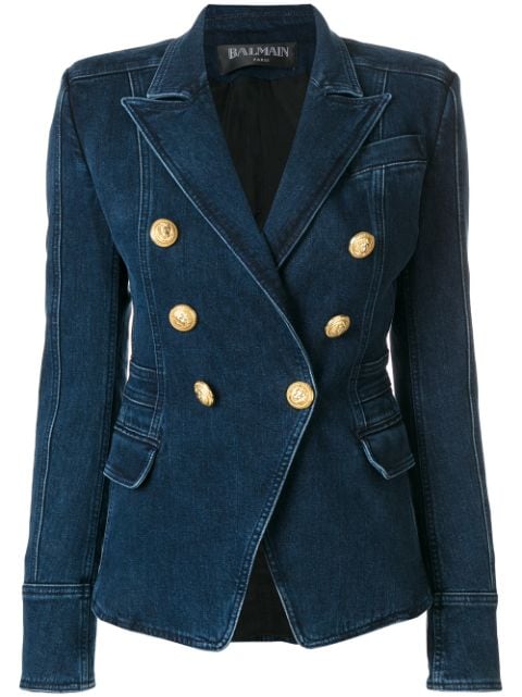 Balmain Button-Embellished Denim Blazer In Blue | ModeSens