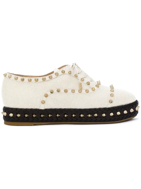 Click to view more detailed imagery on our partner's website Charlotte Olympia Hoxton Ivory Embossed Leather Platform Shoes In 110