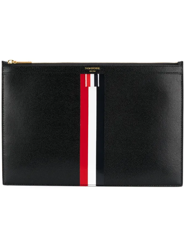 Thom Browne Tricolour Zipper Tablet Holder in Black
