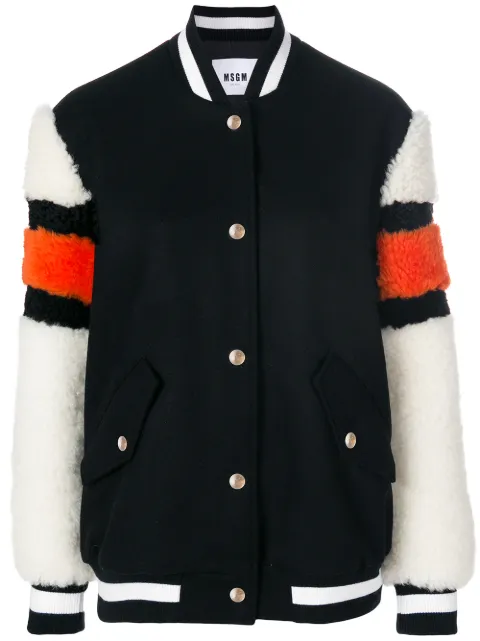 Click to view more detailed imagery on our partner's website Msgm Shearling-trimmed Wool-blend Bomber Jacket In Black
